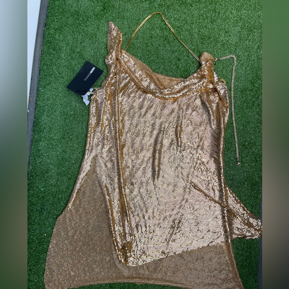 Gold Metallic Mesh Dress